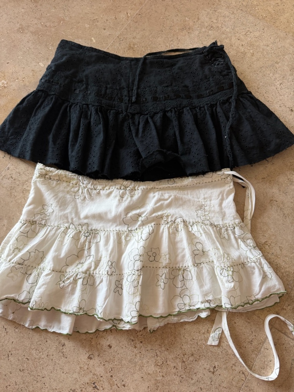 Black Eyelet and White Floral Tiered Mini Skirt Set